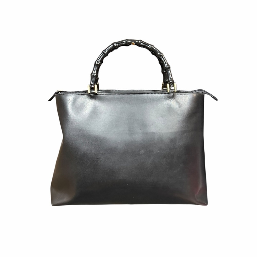 Gucci Vintage Bamboo Top Handle Black Leather Bag w/ unbranded Strap + COA